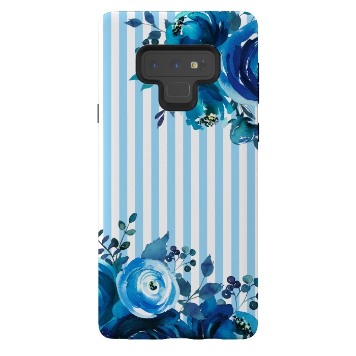 Galaxy Note 9 StrongFit Blue florals with light blue stripes by  Utart