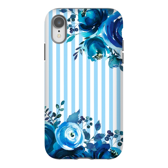 iPhone Xr StrongFit Blue florals with light blue stripes by  Utart