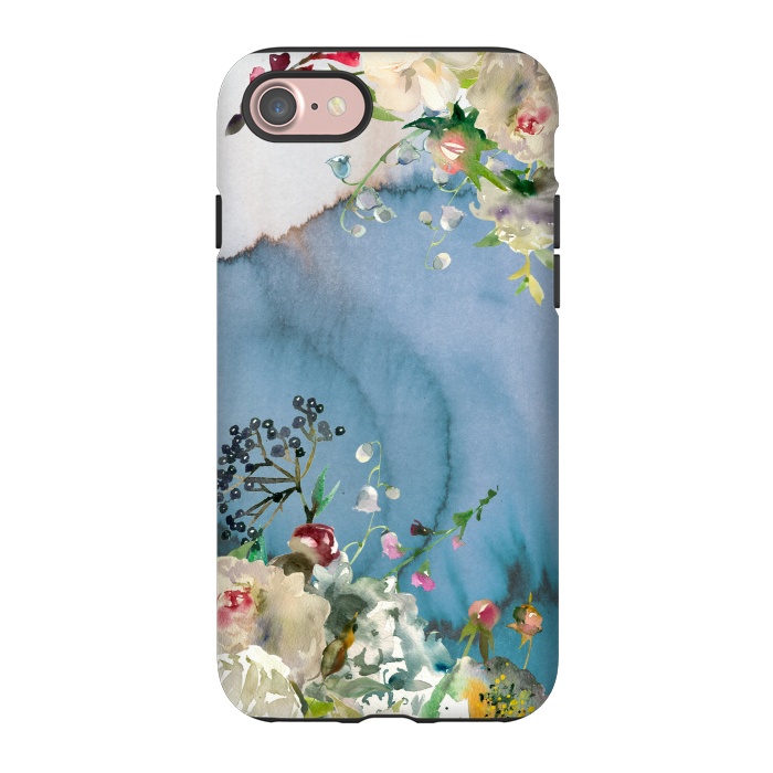 iPhone 7 StrongFit White florals on blue watercolor ink texture by  Utart