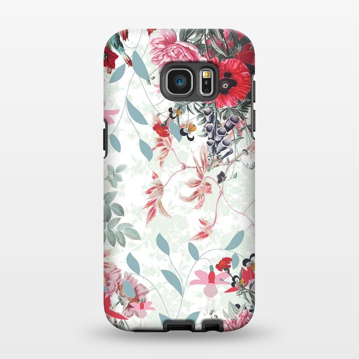 Galaxy S7 EDGE StrongFit Pastel Botanical flowers - red mint by Oana 