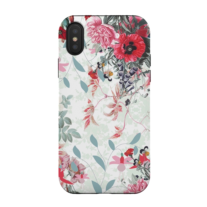 iPhone Xs / X StrongFit Pastel Botanical flowers - red mint by Oana 