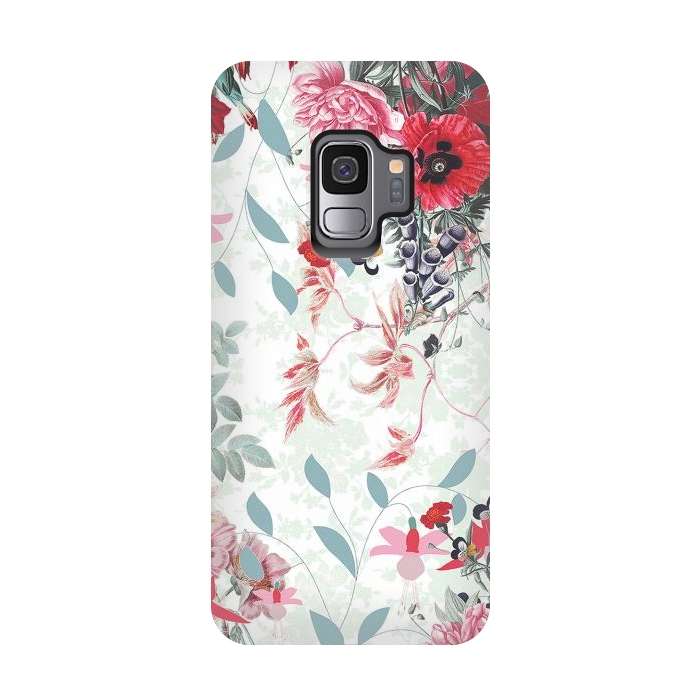 Galaxy S9 StrongFit Pastel Botanical flowers - red mint by Oana 