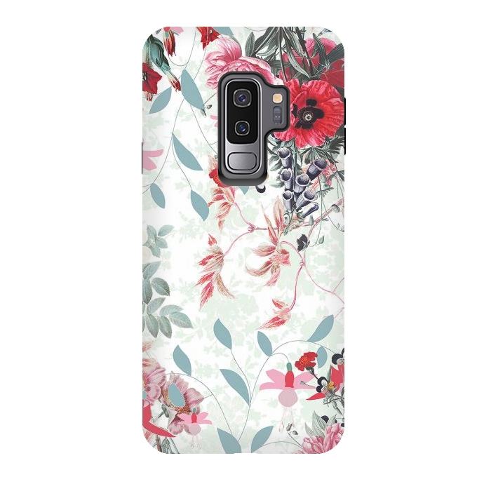 Galaxy S9 plus StrongFit Pastel Botanical flowers - red mint by Oana 