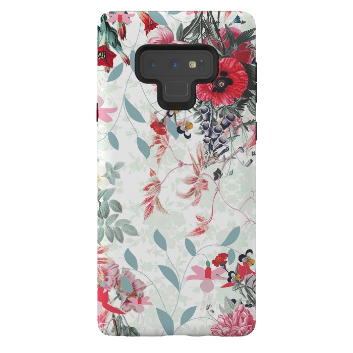 Galaxy Note 9 StrongFit Pastel Botanical flowers - red mint by Oana 
