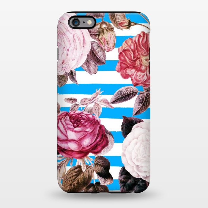 iPhone 6/6s plus StrongFit Vintage roses illustration on blue and white stripes by Oana 