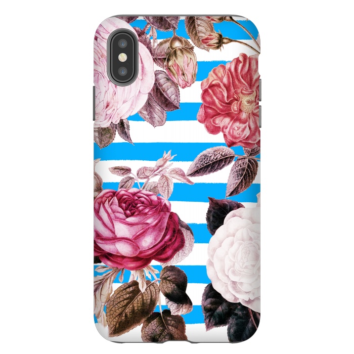 iPhone Xs Max StrongFit Vintage roses illustration on blue and white stripes by Oana 