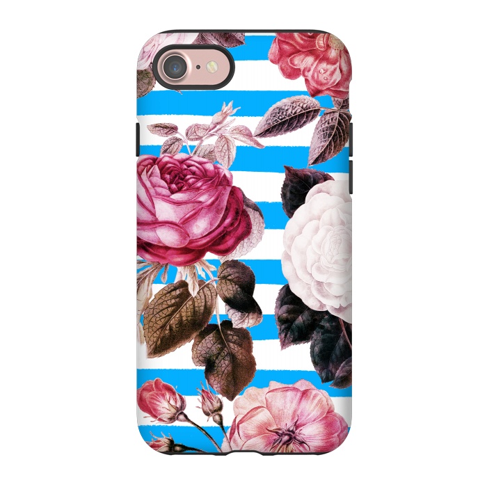 iPhone 7 StrongFit Vintage vibrant roses on stripes by Oana 