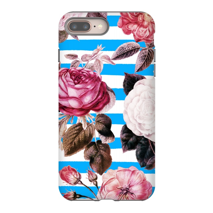 iPhone 7 plus StrongFit Vintage vibrant roses on stripes by Oana 