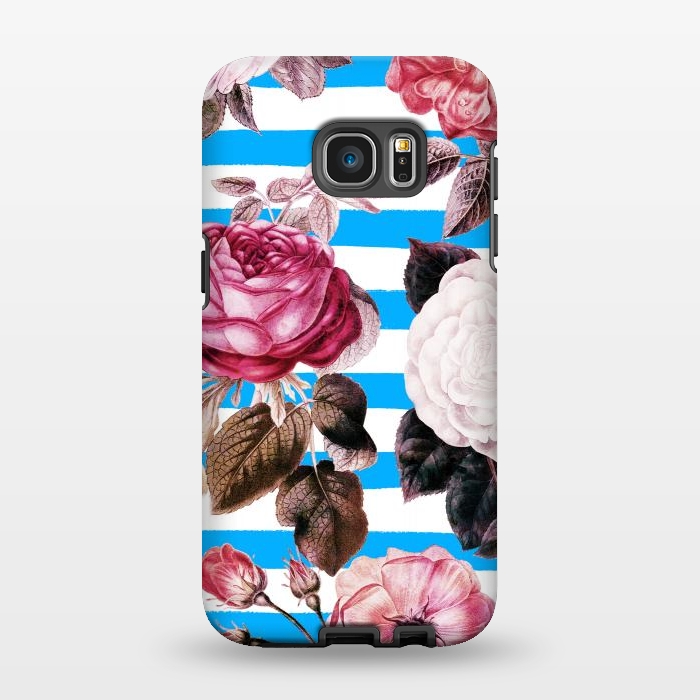 Galaxy S7 EDGE StrongFit Vintage vibrant roses on stripes by Oana 