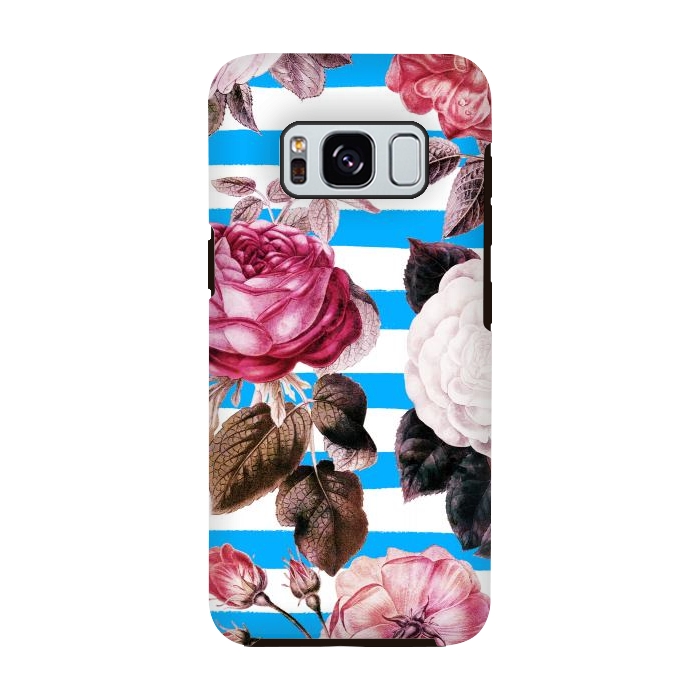 Galaxy S8 StrongFit Vintage vibrant roses on stripes by Oana 