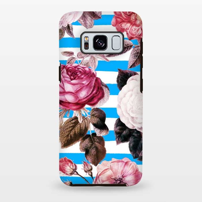Galaxy S8 plus StrongFit Vintage vibrant roses on stripes by Oana 