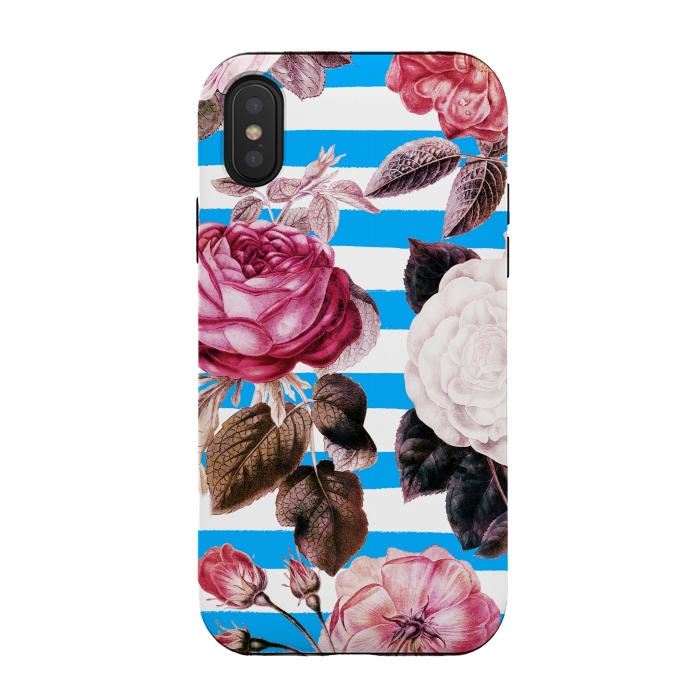 iPhone Xs / X StrongFit Vintage vibrant roses on stripes by Oana 