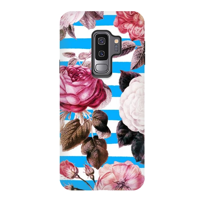 Galaxy S9 plus StrongFit Vintage vibrant roses on stripes by Oana 