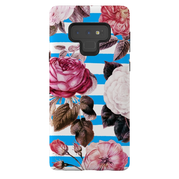 Galaxy Note 9 StrongFit Vintage vibrant roses on stripes by Oana 