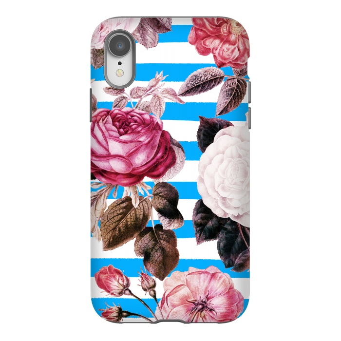 iPhone Xr StrongFit Vintage vibrant roses on stripes by Oana 