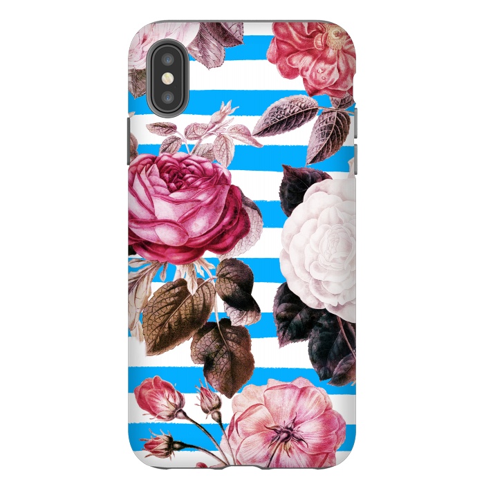 iPhone Xs Max StrongFit Vintage vibrant roses on stripes by Oana 