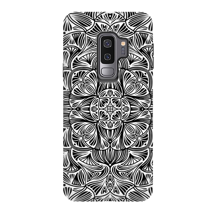 Galaxy S9 plus StrongFit Black and White Mandala 012 by Jelena Obradovic