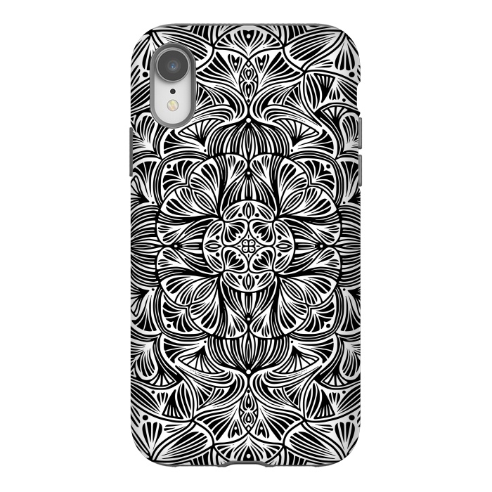 iPhone Xr StrongFit Black and White Mandala 012 by Jelena Obradovic
