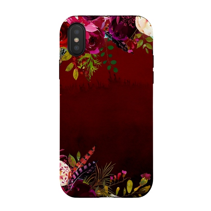 iPhone Xs / X StrongFit Deep Red Floral Meadow  by  Utart