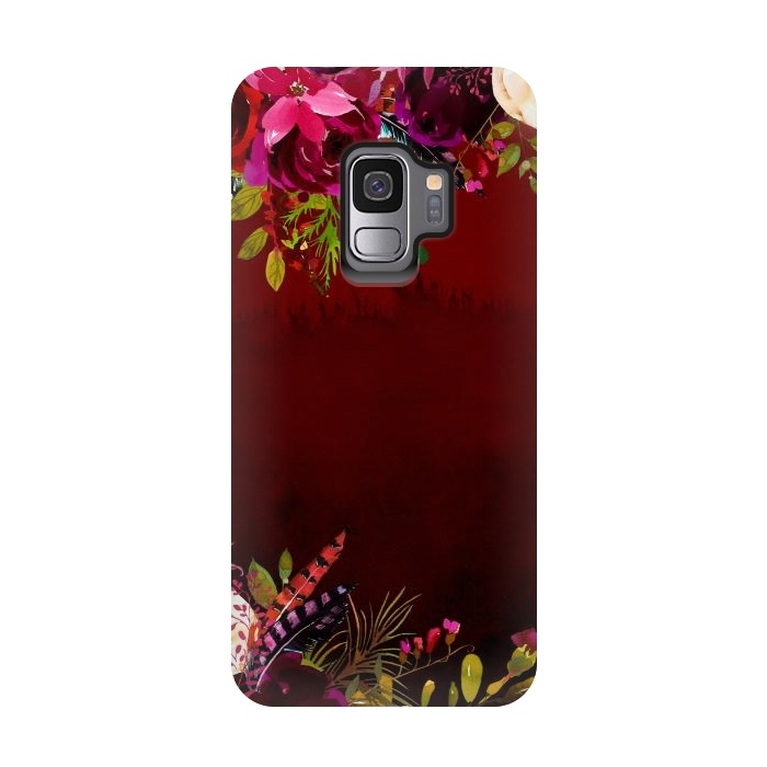 Galaxy S9 StrongFit Deep Red Floral Meadow  by  Utart