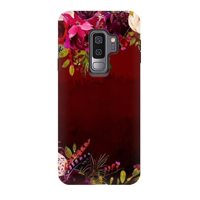 Galaxy S9 plus StrongFit Deep Red Floral Meadow  by  Utart
