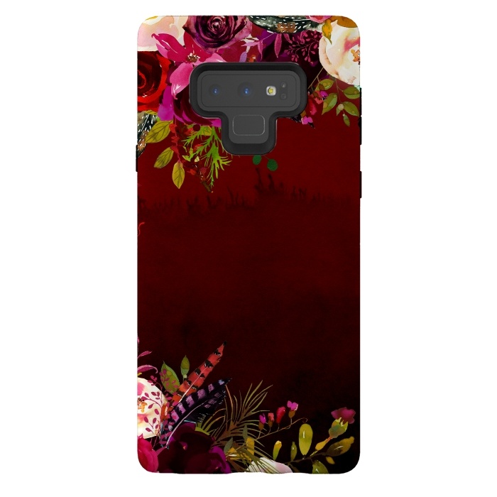 Galaxy Note 9 StrongFit Deep Red Floral Meadow  by  Utart
