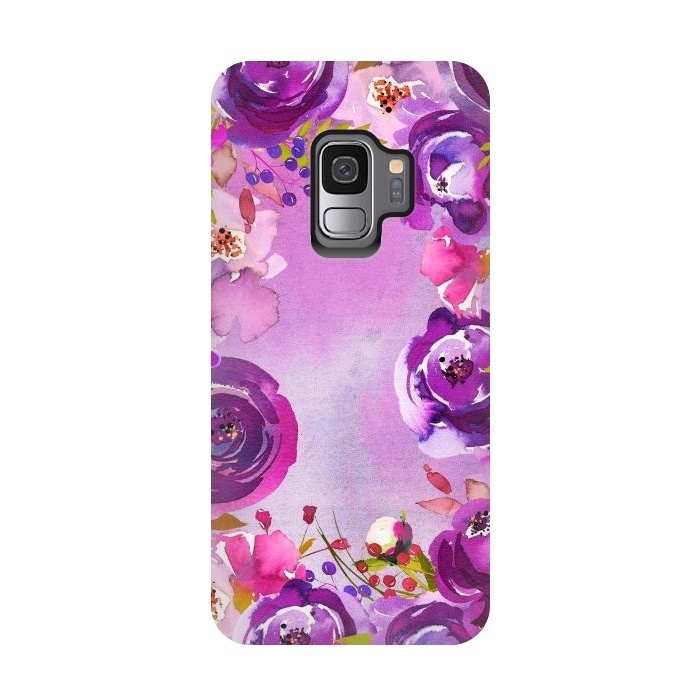 Galaxy S9 StrongFit Watercolor Hand drawn Purple Spring Flowers by  Utart