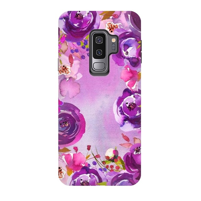 Galaxy S9 plus StrongFit Watercolor Hand drawn Purple Spring Flowers by  Utart