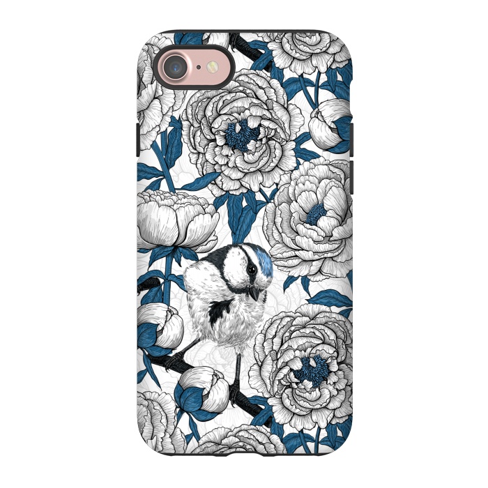 iPhone 7 StrongFit White peonies and blue tit birds by Katerina Kirilova