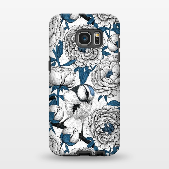 Galaxy S7 EDGE StrongFit White peonies and blue tit birds by Katerina Kirilova
