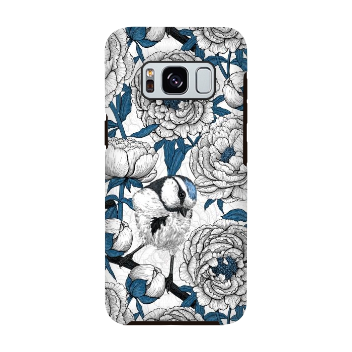 Galaxy S8 StrongFit White peonies and blue tit birds by Katerina Kirilova