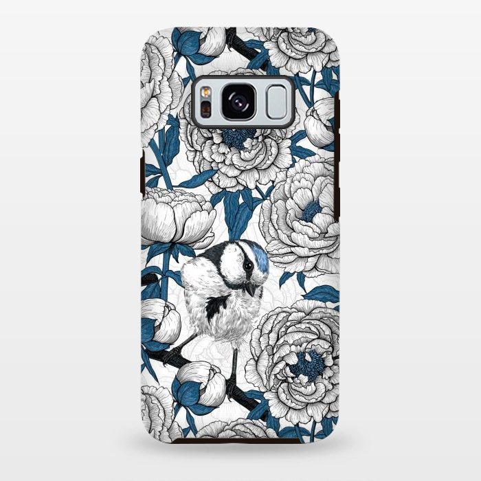 Galaxy S8 plus StrongFit White peonies and blue tit birds by Katerina Kirilova