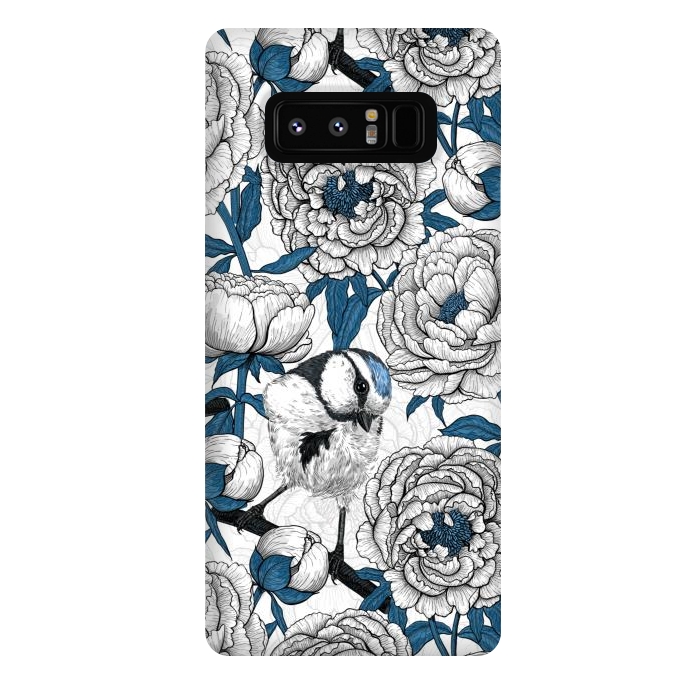 Galaxy Note 8 StrongFit White peonies and blue tit birds by Katerina Kirilova