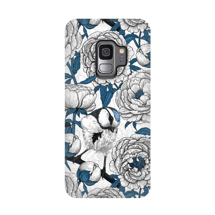 Galaxy S9 StrongFit White peonies and blue tit birds by Katerina Kirilova