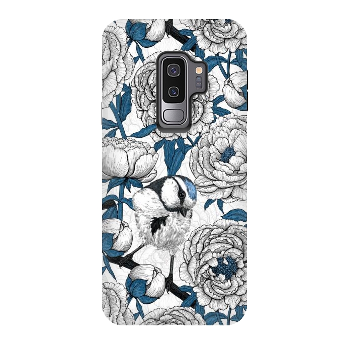 Galaxy S9 plus StrongFit White peonies and blue tit birds by Katerina Kirilova