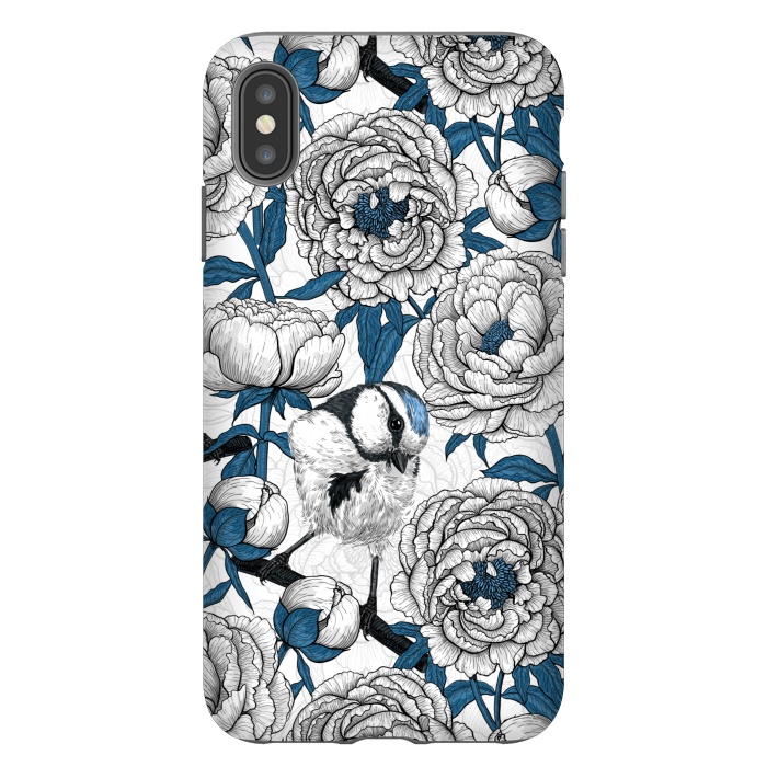 iPhone Xs Max StrongFit White peonies and blue tit birds by Katerina Kirilova