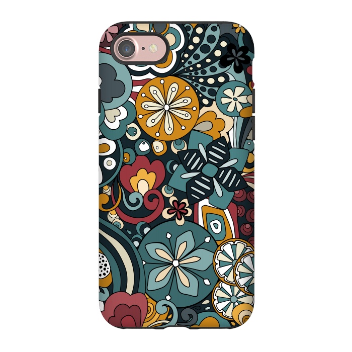 iPhone 7 StrongFit Retro Moody Florals in Blue, Red and Mustard by Paula Ohreen
