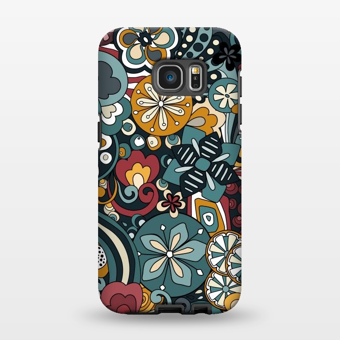 Galaxy S7 EDGE StrongFit Retro Moody Florals in Blue, Red and Mustard by Paula Ohreen