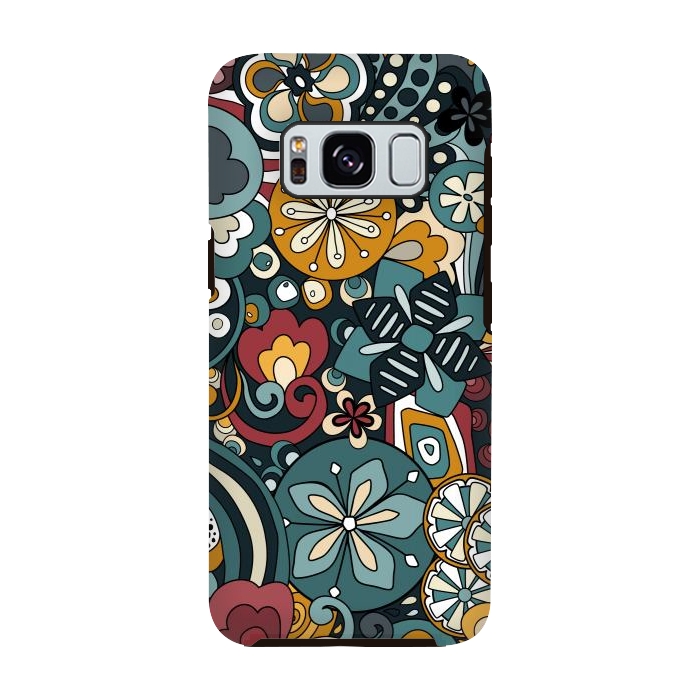 Galaxy S8 StrongFit Retro Moody Florals in Blue, Red and Mustard by Paula Ohreen