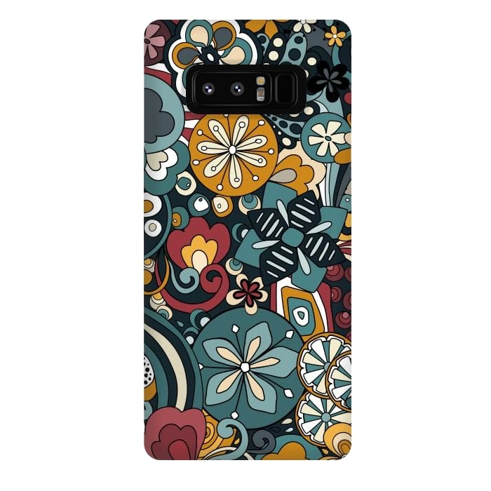 Galaxy Note 8 StrongFit Retro Moody Florals in Blue, Red and Mustard by Paula Ohreen