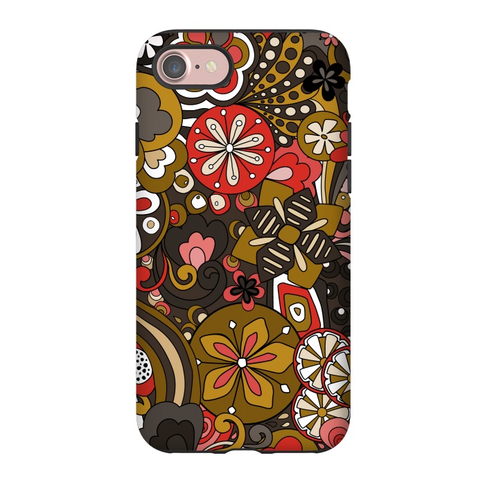 iPhone 7 StrongFit Retro Moody Florals in Red, Mustard and Brown by Paula Ohreen