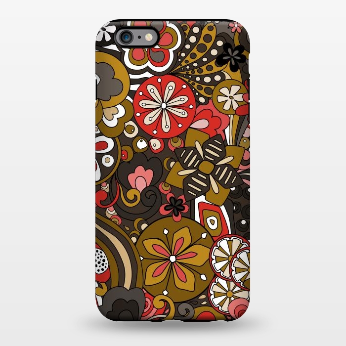 iPhone 6/6s plus StrongFit Retro Moody Florals in Red, Mustard and Brown by Paula Ohreen