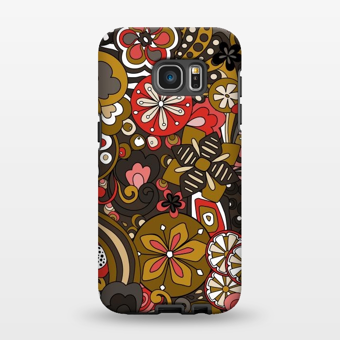 Galaxy S7 EDGE StrongFit Retro Moody Florals in Red, Mustard and Brown by Paula Ohreen