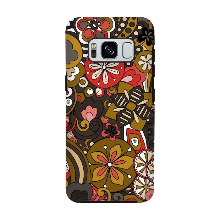 Galaxy S8 StrongFit Retro Moody Florals in Red, Mustard and Brown by Paula Ohreen