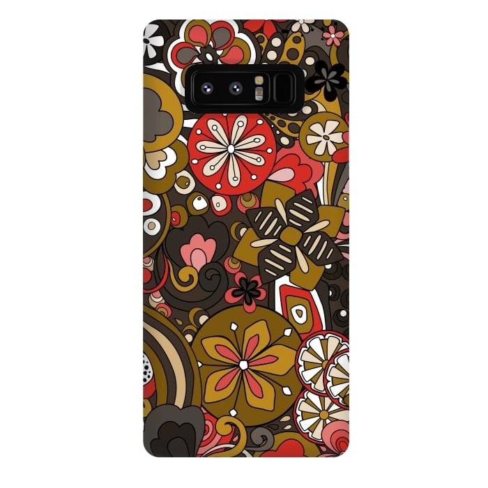 Galaxy Note 8 StrongFit Retro Moody Florals in Red, Mustard and Brown by Paula Ohreen