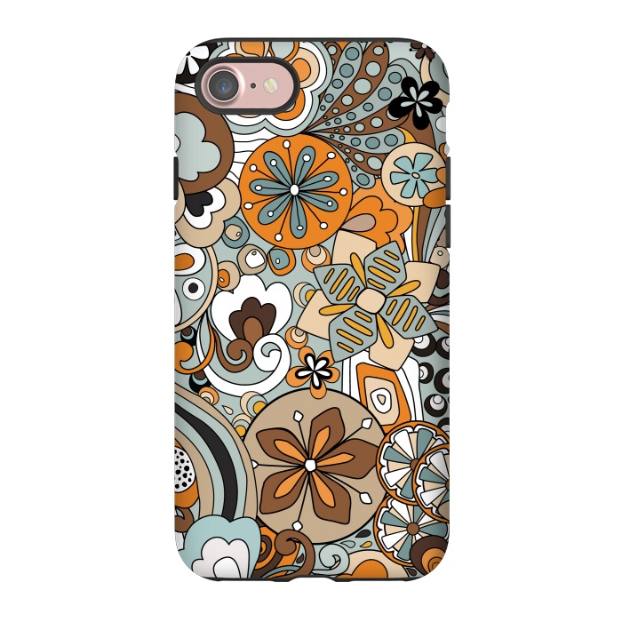 iPhone 7 StrongFit Retro Moody Florals in Blue and Orange by Paula Ohreen