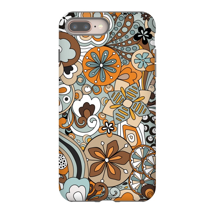 iPhone 7 plus StrongFit Retro Moody Florals in Blue and Orange by Paula Ohreen