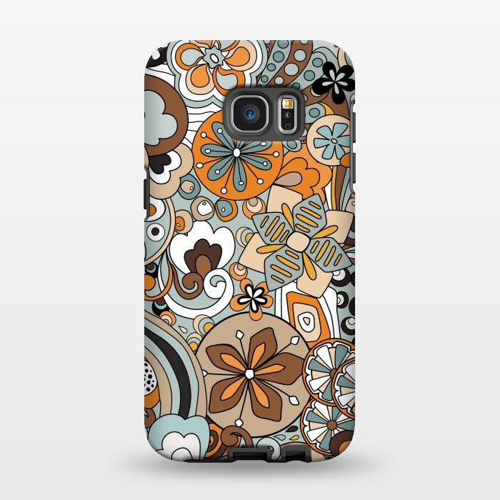 Galaxy S7 EDGE StrongFit Retro Moody Florals in Blue and Orange by Paula Ohreen