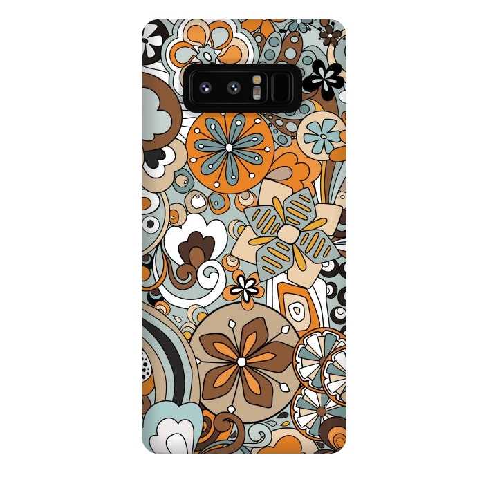 Galaxy Note 8 StrongFit Retro Moody Florals in Blue and Orange by Paula Ohreen