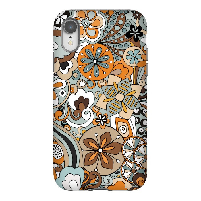 iPhone Xr StrongFit Retro Moody Florals in Blue and Orange by Paula Ohreen